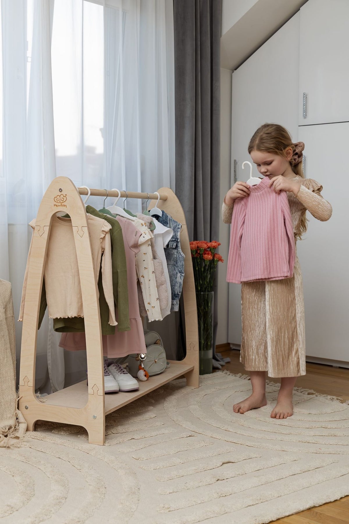 Arched Clothing Rack For Children - Large Natural Wood