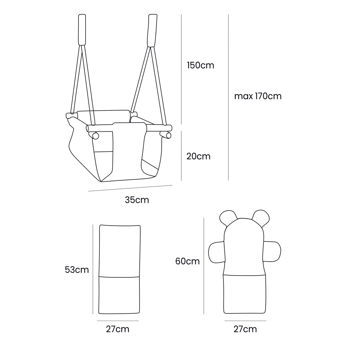 Indoor Baby Swing, Square - Pink Powder