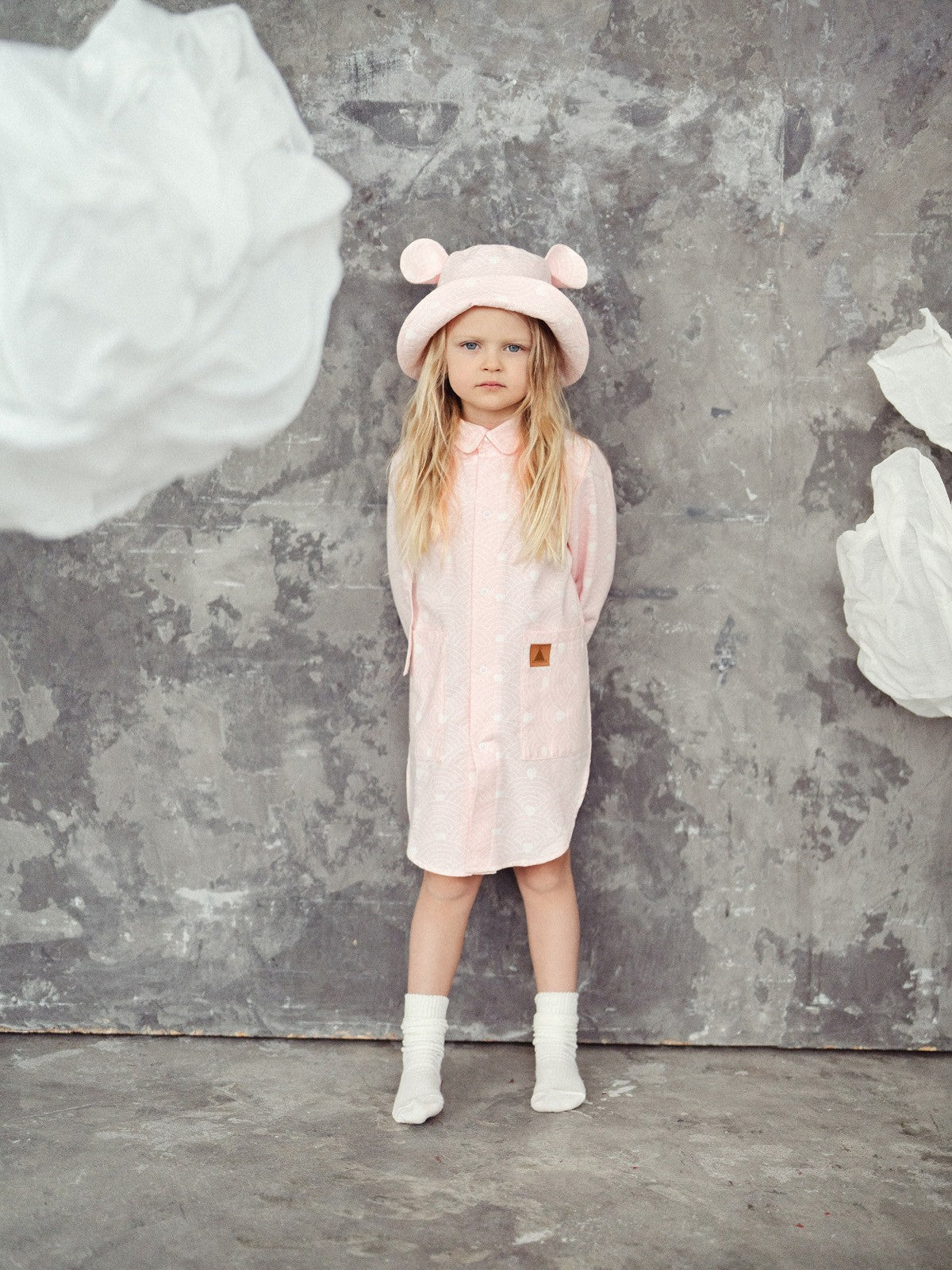 Kids Hat with Ears - Waves on Pink