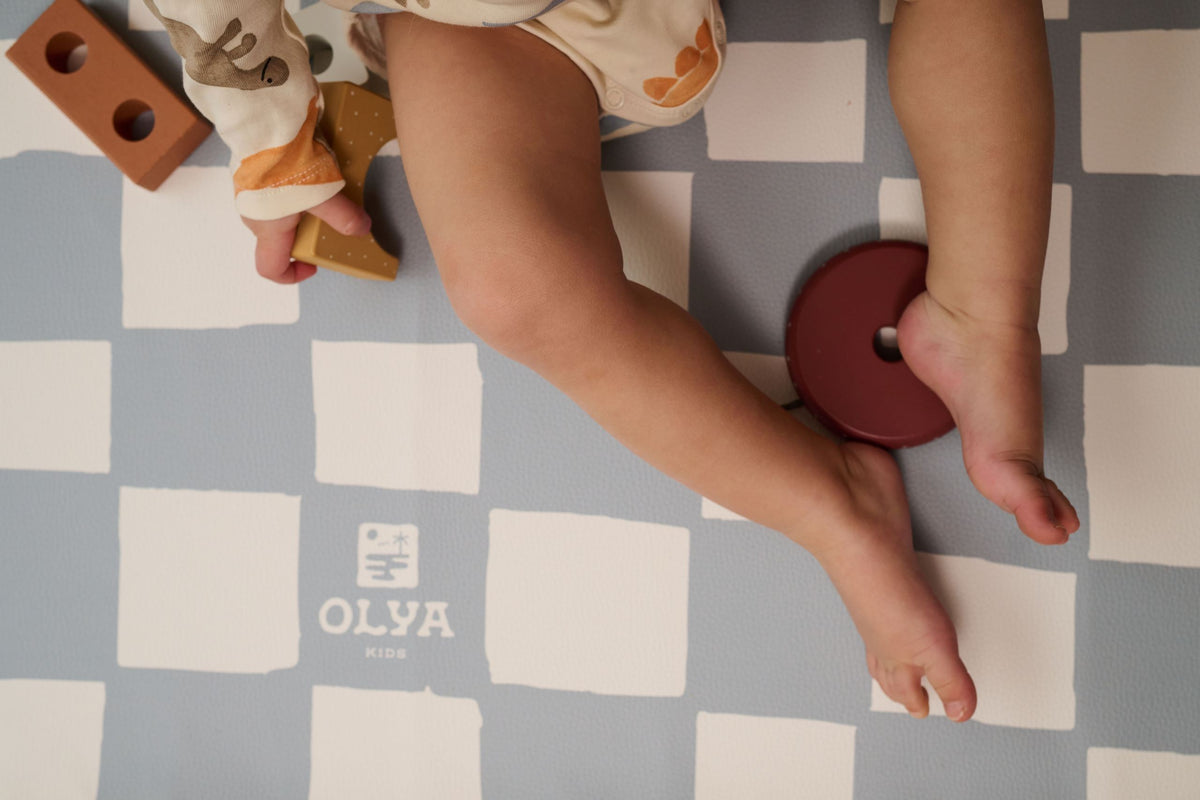 Kids Mealtime Floor Mat, Non-Slip & Waterproof - Chess Azure