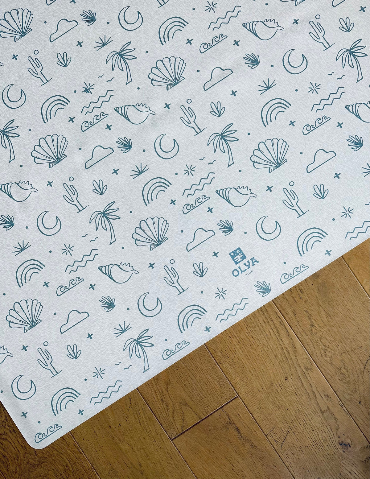 Kids Mealtime Floor Mat, Non-Slip & Waterproof - Palm Beach Azure