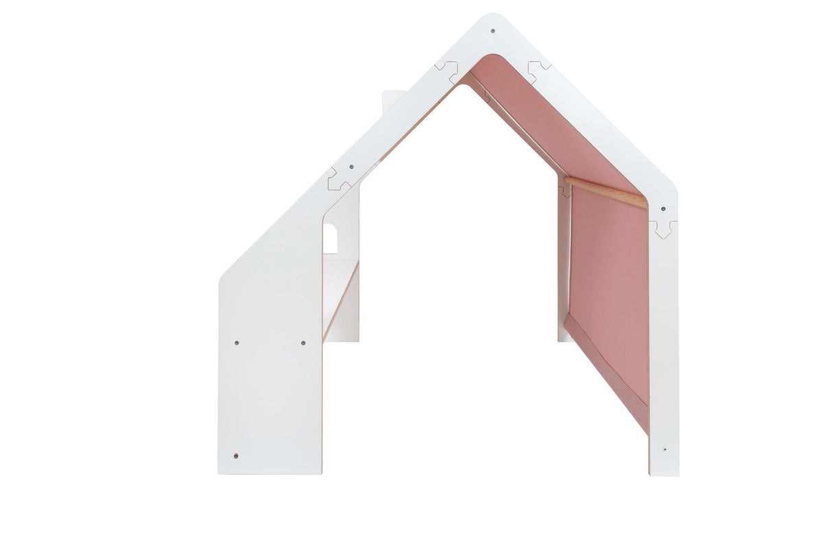MeowBaby® White Wooden House for Kids - Pink Roof
