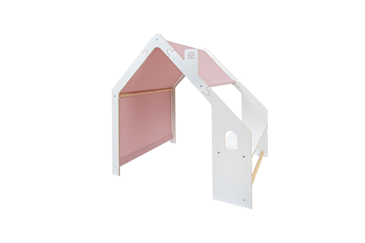 MeowBaby® White Wooden House for Kids - Pink Roof